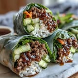 Tender Thai Basil Beef Rolls featuring ground beef, crunchy carrots, and Thai basil wrapped in translucent rice paper.