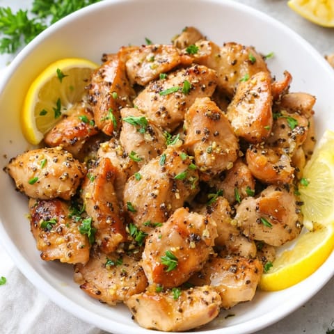 Flavorful Lemon Pepper Chicken, perfectly roasted, juicy, and ready to serve with lemon wedges.