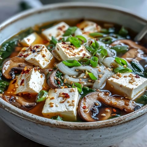 Ginger-Miso Winter Soup steaming in a rustic bowl, filled with tender napa cabbage and sliced shiitake mushrooms.