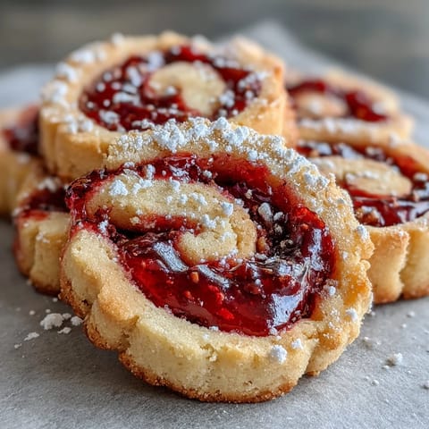 Freshly baked Raspberry Swirl Shortbread Cookies on a cooling rack with jam-filled centers.