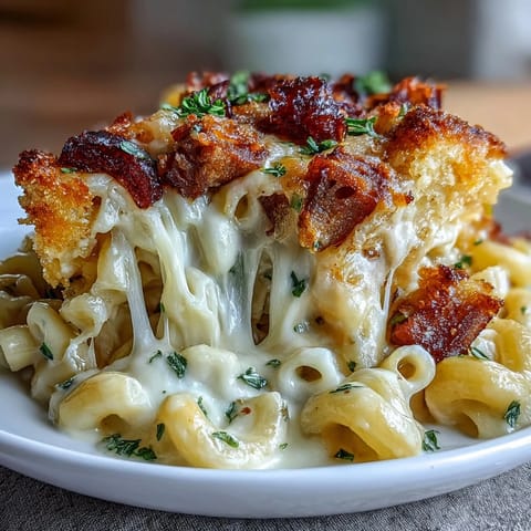 Creamy Southern baked mac and cheese with a golden, bubbly cheddar crust, ideal for comforting family dinners or holiday feasts.