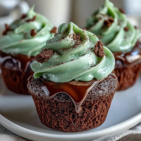 Festive green velvet cupcakes with rich cocoa flavor, topped with smooth cream cheese frosting for St. Patrick's Day celebrations.
