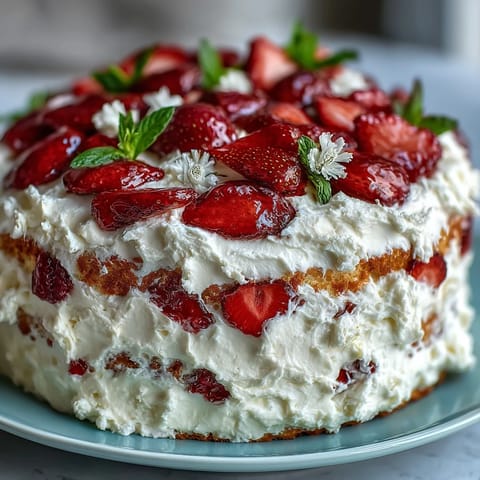 Naked spring cake with fresh strawberries and cream, light and elegant for celebrations.