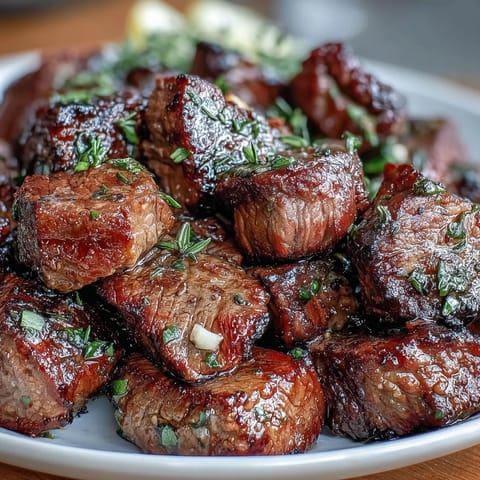 Juicy sirloin steak bites seared to perfection and tossed in garlic herb butter sauce.