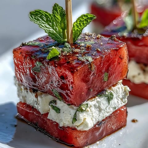 Refreshing Watermelon Feta Bites, a colorful and easy appetizer, ready to serve.