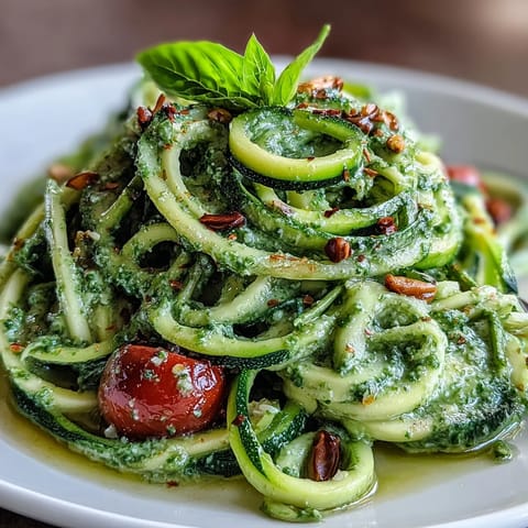 Creamy Zucchini Noodles with vibrant Avocado Pesto, a delicious low-carb meal.
