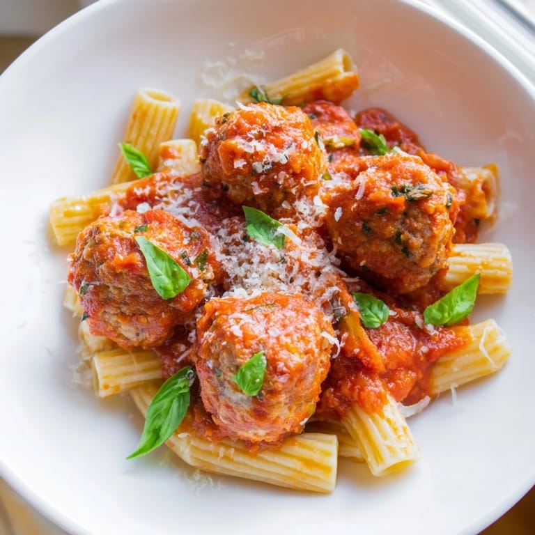 Hearty turkey meatballs, coated in flavorful sauce, served atop pasta, creating a satisfying meal.