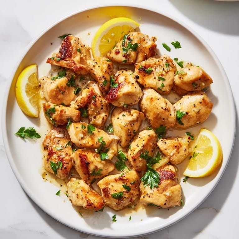 Golden-brown pan-seared Lemon Pepper Chicken, seasoned with lemon zest and cracked black pepper.