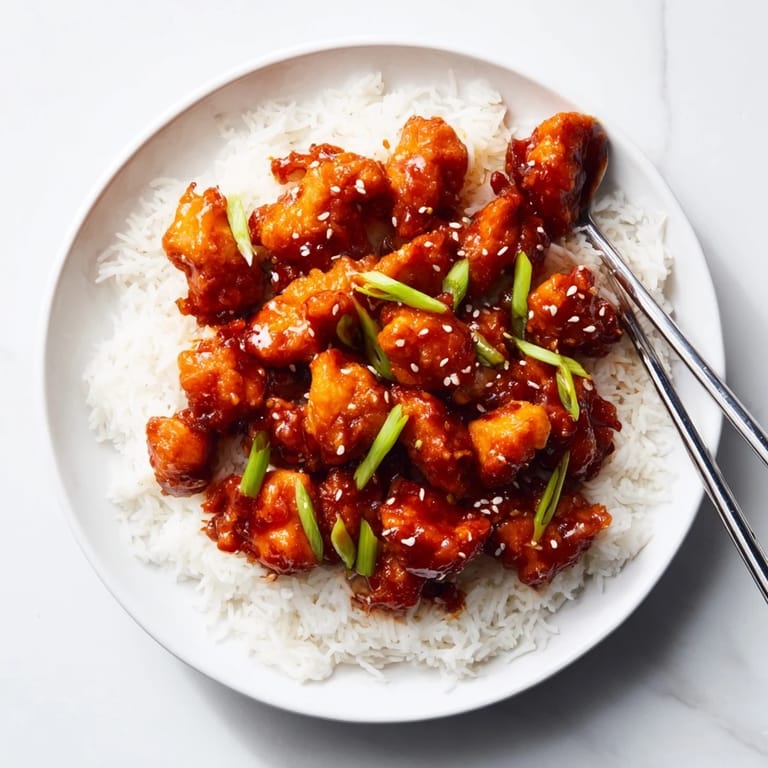 Garnished with green onions and sesame seeds, this Chinese-American main dish looks saucy and delicious.