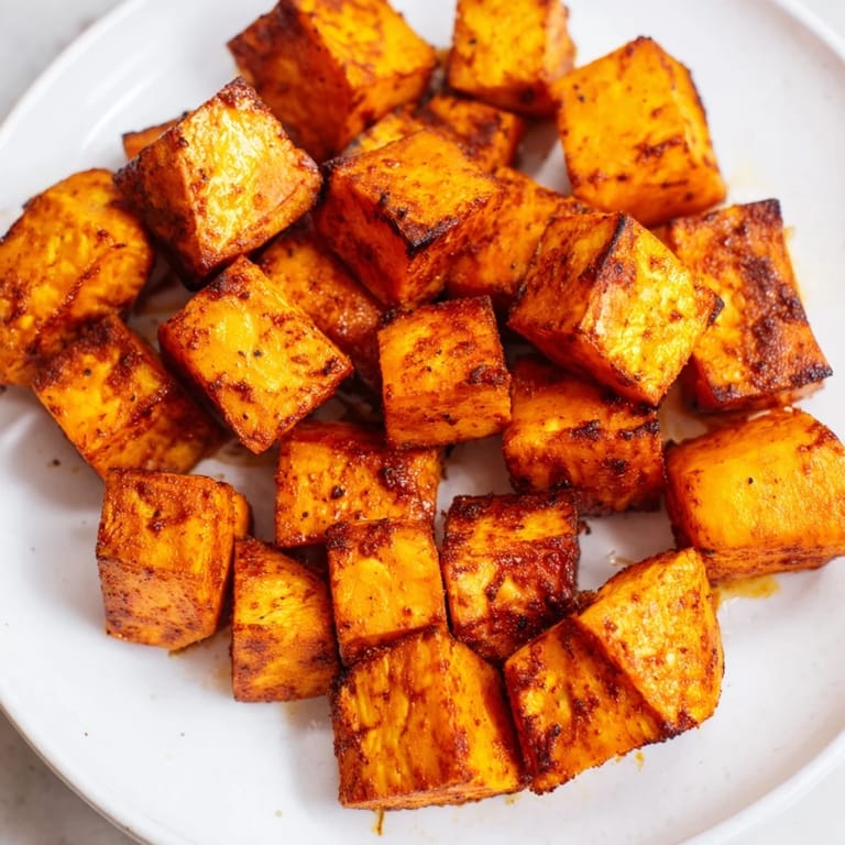 A baking sheet filled with perfectly roasted Sweet Potatoes, glistening with oil and seasoned to perfection.