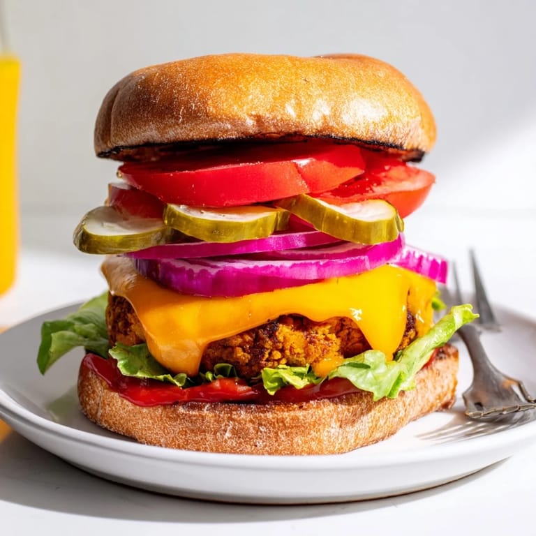 Homemade veggie burger, a hearty vegetarian meal with a flavorful plant-based patty.