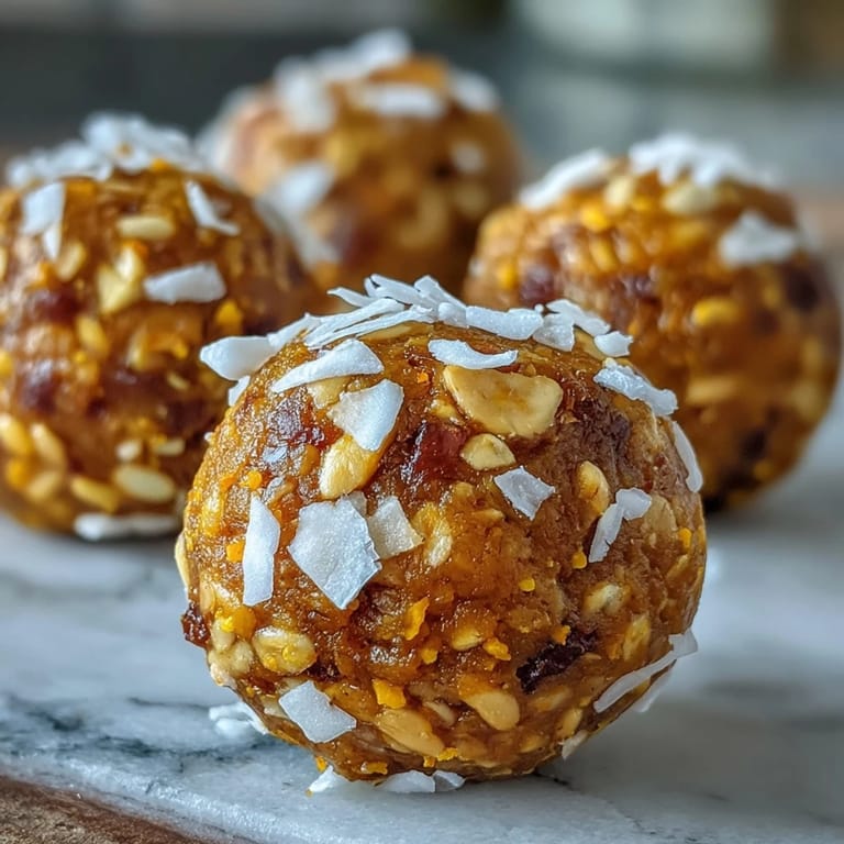 Healthy Ginger Turmeric Energy Balls arranged neatly with fresh ginger root and golden turmeric.