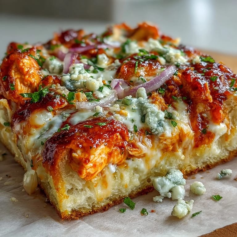 Sizzling Buffalo Chicken Pizza with bubbly cheese, fresh chives, and celery sticks alongside for a classic game day serving.