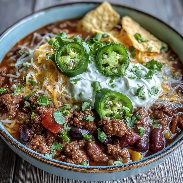 A steaming bowl of Taco Soup with ground beef, beans, and corn next to lime wedges and cilantro.