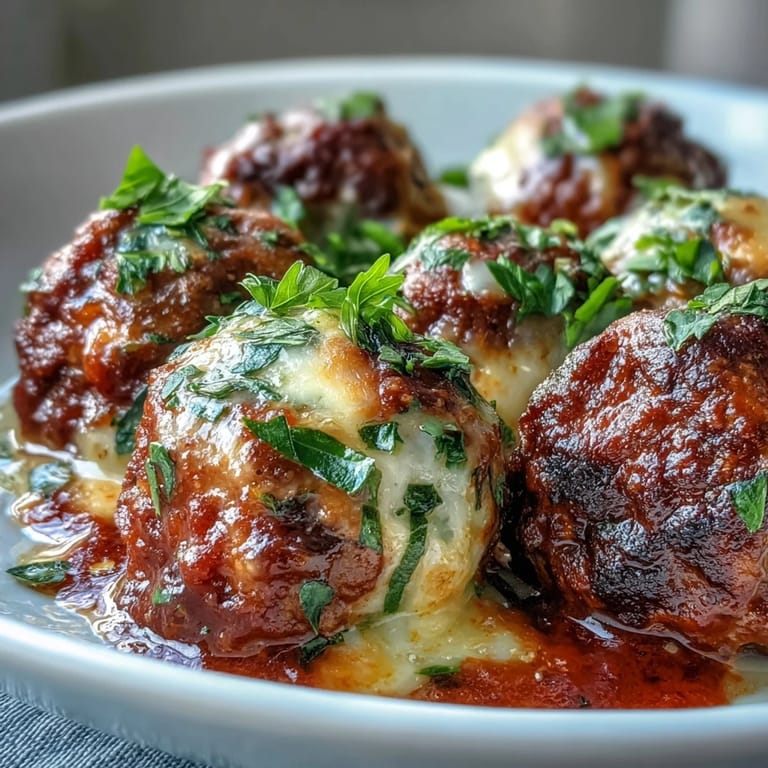 Steam rising from tender Cheesy, Garlicky Meatballs With Marinara, featuring garlic-speckled meat and vibrant red sauce for a cozy meal.