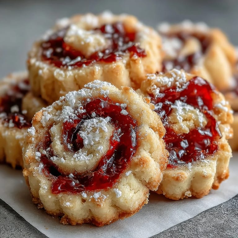 Golden Raspberry Swirl Shortbread Cookies are plated beside a cup of hot tea.