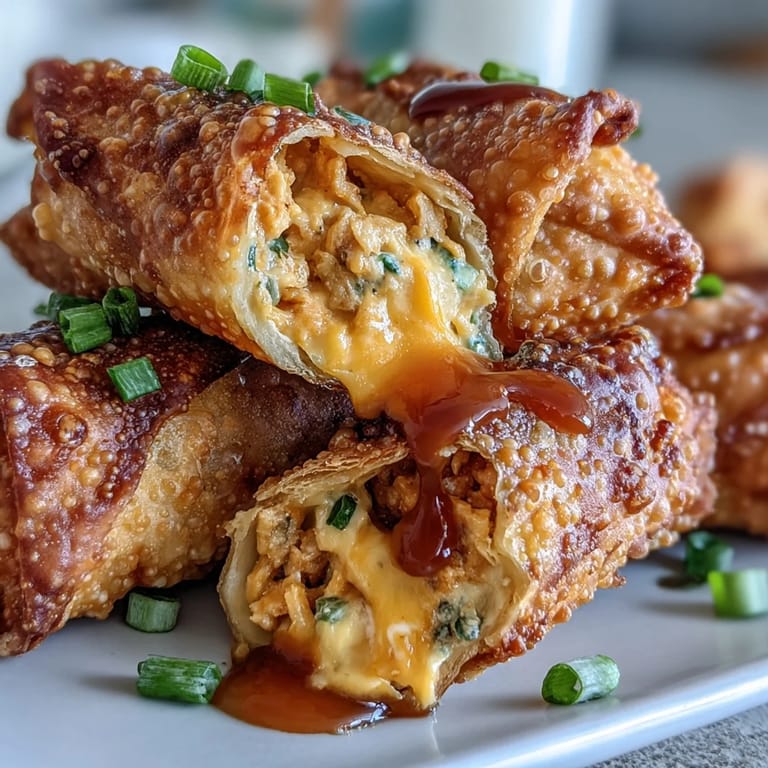 A platter of golden Buffalo Chicken Dip Egg Rolls with celery and blue cheese dip.