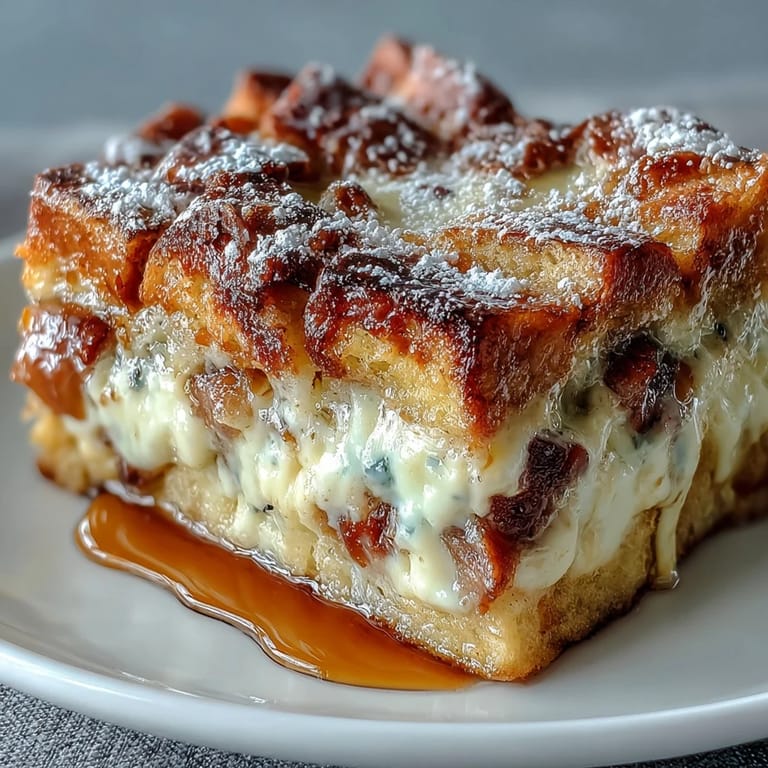 Sliced Monte Cristo Breakfast Casserole showing fluffy interior, perfect for a weekend brunch.