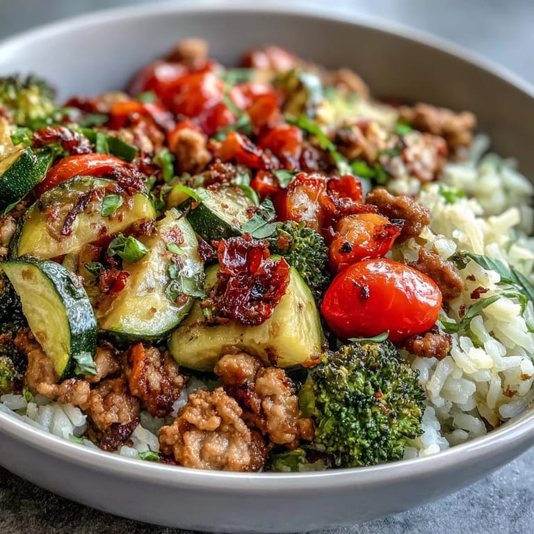 Assembled Ground Turkey Bowl topped with fresh avocado slices and herbs, drizzled with lime juice.