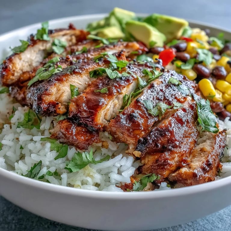 A vibrant Cajun Chicken Bowl with bell peppers, cilantro, and lime wedges, ready to serve.