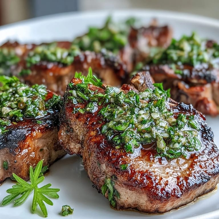 Succulent lamb chops paired with herb-packed mint gremolata, creating a colorful and elegant Easter dinner centerpiece.