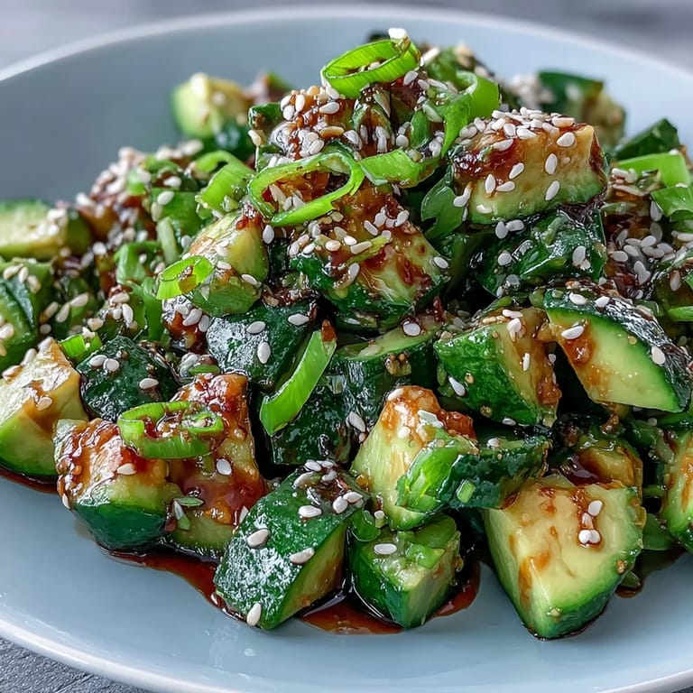 Nutty sesame oil and fresh herbs elevate this smashed cucumber and avocado salad, perfect as a light vegan side or lunch.