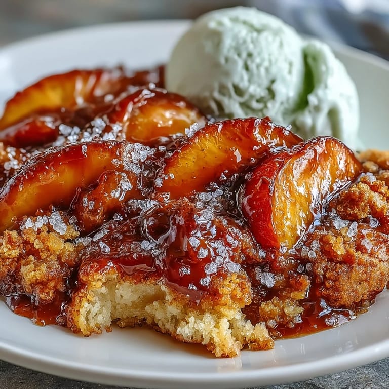 Classic peach cobbler with bubbly fruit and a perfectly browned biscuit topping.