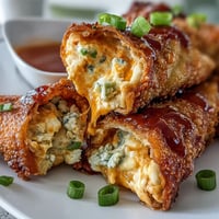 Buffalo Chicken Dip Egg Rolls served on a platter with ranch dip and celery sticks.