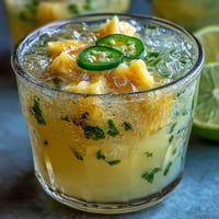 Refreshing pineapple jalapeño agua fresca with vibrant tropical fruit and a spicy kick, served over ice with lime.